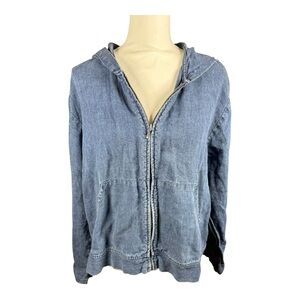 Casual Light Blue Denim Zip-Up Hoodie Jacket